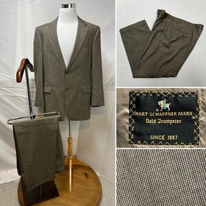 Men's Hart Schaffner Marx Gold Trumpeter Taupe 44L Blazer 38x28 Pants Suit